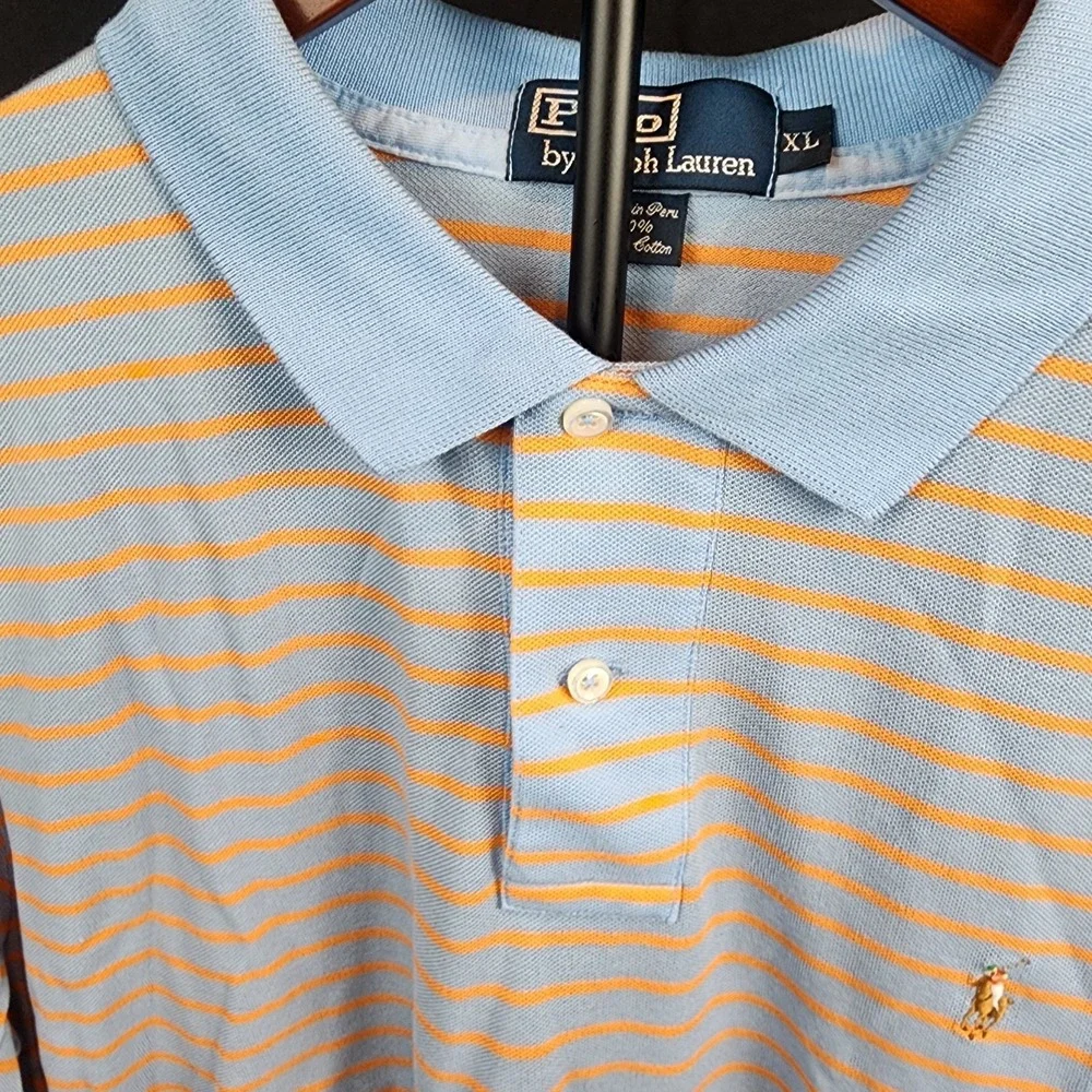 Polo Ralph Lauren‎ Blue With Orange Stripes Size XL 100% Cotton